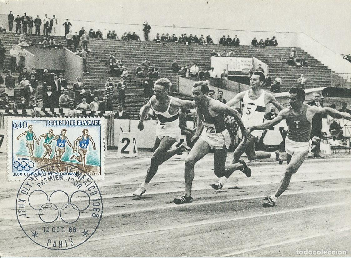 Sellos: 1968. FRANCIA/FRANCE. M&Aacute;XIMA/MAXIMUM CARD. ATLETISMO. JJ.OO. M&Eacute;XICO. YT 1573. DEPORTES/SPORTS.
