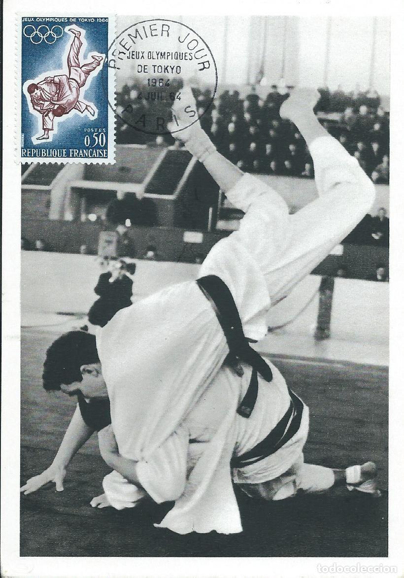 Sellos: 1964. FRANCIA/FRANCE. M&Aacute;XIMA/MAXIMUM CARD. JUDO. JJ.OO. TOQUIO. YT 1428. DEPORTES/SPORTS.