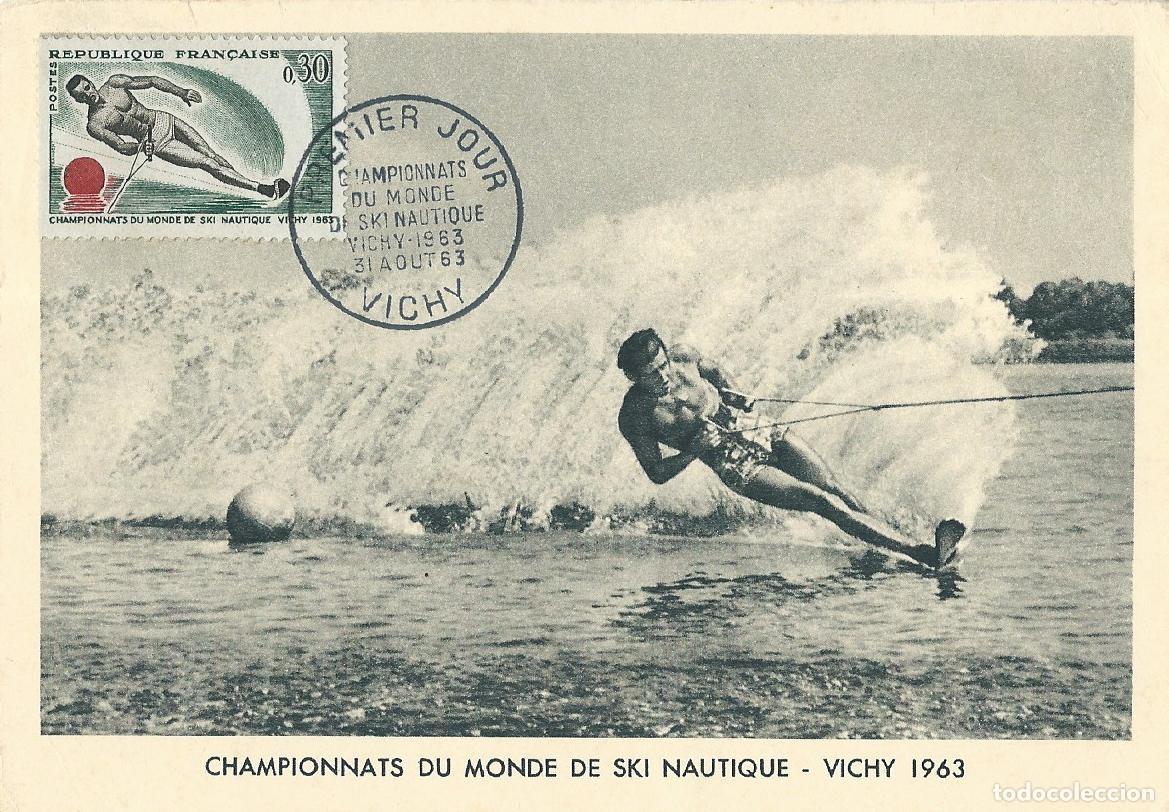 Sellos: 1963. FRANCIA/FRANCE. M&Aacute;XIMA/MAXIMUM CARD. ESQU&Iacute; N&Aacute;UTICO. YT 1395. DEPORTES/SPORTS.