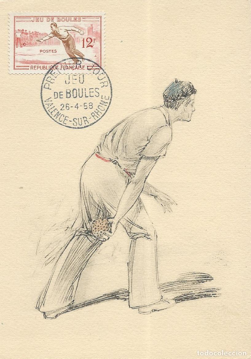 Sellos: 1958. FRANCIA/FRANCE. M&Aacute;XIMA/MAXIMUM CARD. PETANCA/JEU DE BOULES. YT 1161. DEPORTES/SPORTS.