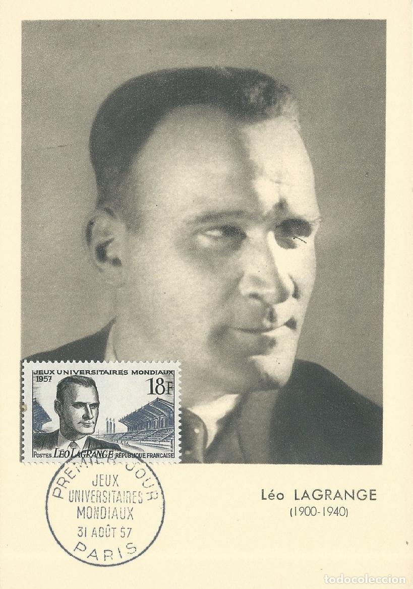 Sellos: 1957. FRANCIA. M&Aacute;XIMA/MAXIMUM CARD. JUEGOS UNIVERSITARIOS. L&Eacute;O LAGRANGE. YT 1120. DEPORTES/SPORTS.