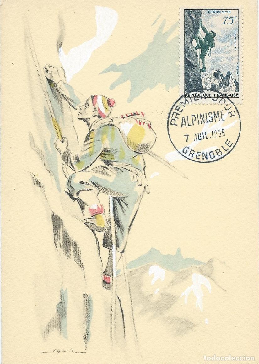Sellos: 1956. FRANCIA. M&Aacute;XIMA/MAXIMUM CARD. ALPINISMO/ESCALADA/CLIMBING. YT 1075. DEPORTES/SPORTS.