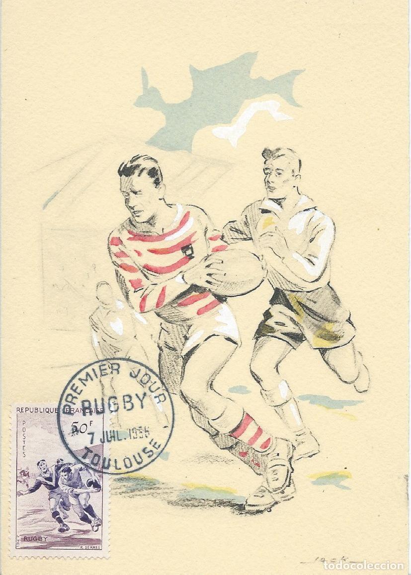 Sellos: 1956. FRANCIA/FRANCE. M&Aacute;XIMA/MAXIMUM CARD. RUGBY. YT 1074. DEPORTES/SPORTS.