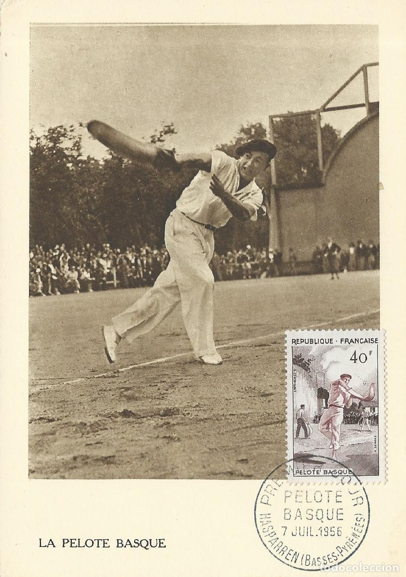 Sellos: 1956. FRANCIA/FRANCE. M&Aacute;XIMA/MAXIMUM CARD. PELOTA VASCA/BASQUE PELOTA. YT 1073. DEPORTES/SPORTS.