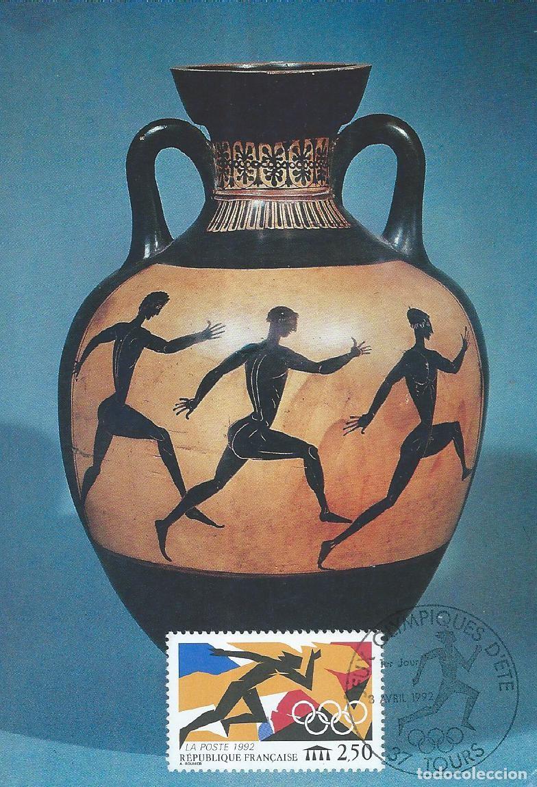 Sellos: 1992. FRANCIA/FRANCE. M&Aacute;XIMA/MAXIMUM CARD. ATLETISMO/JJ.OO. BARCELONA'92. YT 2745. DEPORTES/SPORTS.