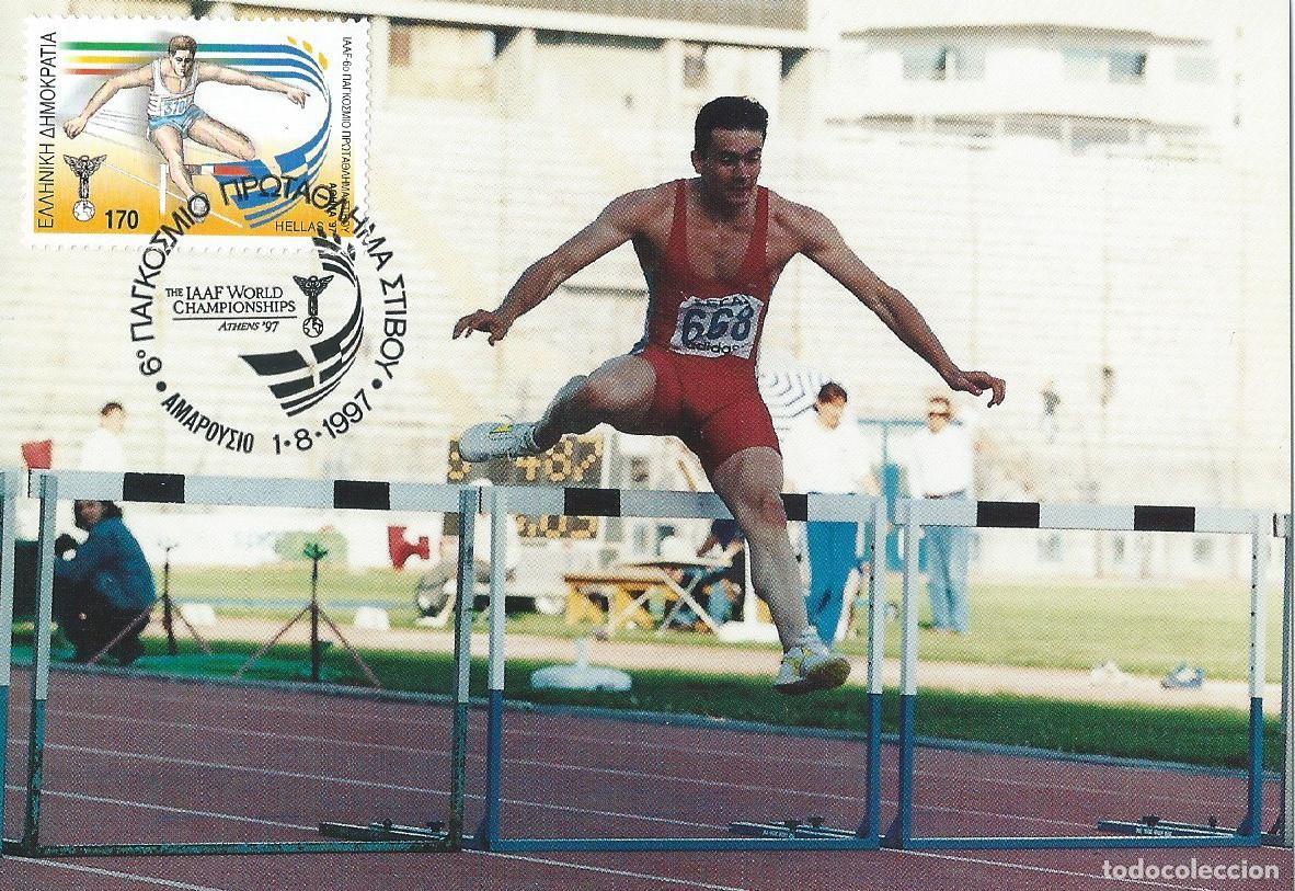 Francobolli: 1997. GRECIA/GREECE. M&Aacute;XIMA/MAXIMUM CARD. ATLETISMO/ATHLETICS. VALLAS. YT 1935. DEPORTES/SPORTS.