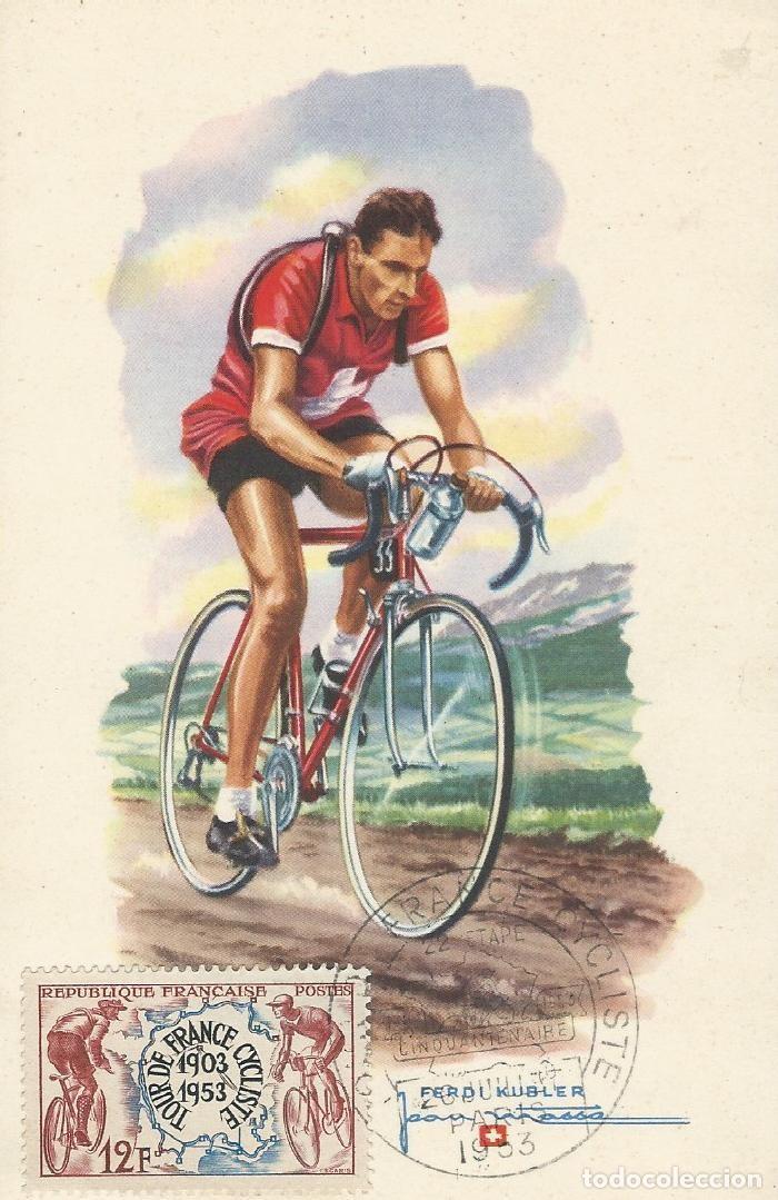 Francobolli: 1953. FRANCIA/FRANCE. M&Aacute;XIMA/MAXIMUM CARD. CICLISMO/CYCLING. TOUR. YVERT 955. DEPORTES/SPORTS.