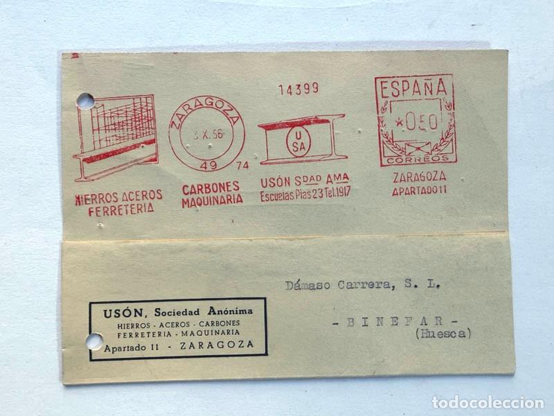 Francobolli: TARJETA COMERCIAL / FRANQUICIA - HIERROS ACEROS US&Oacute;N / ZARAGOZA A&Ntilde;O 1956