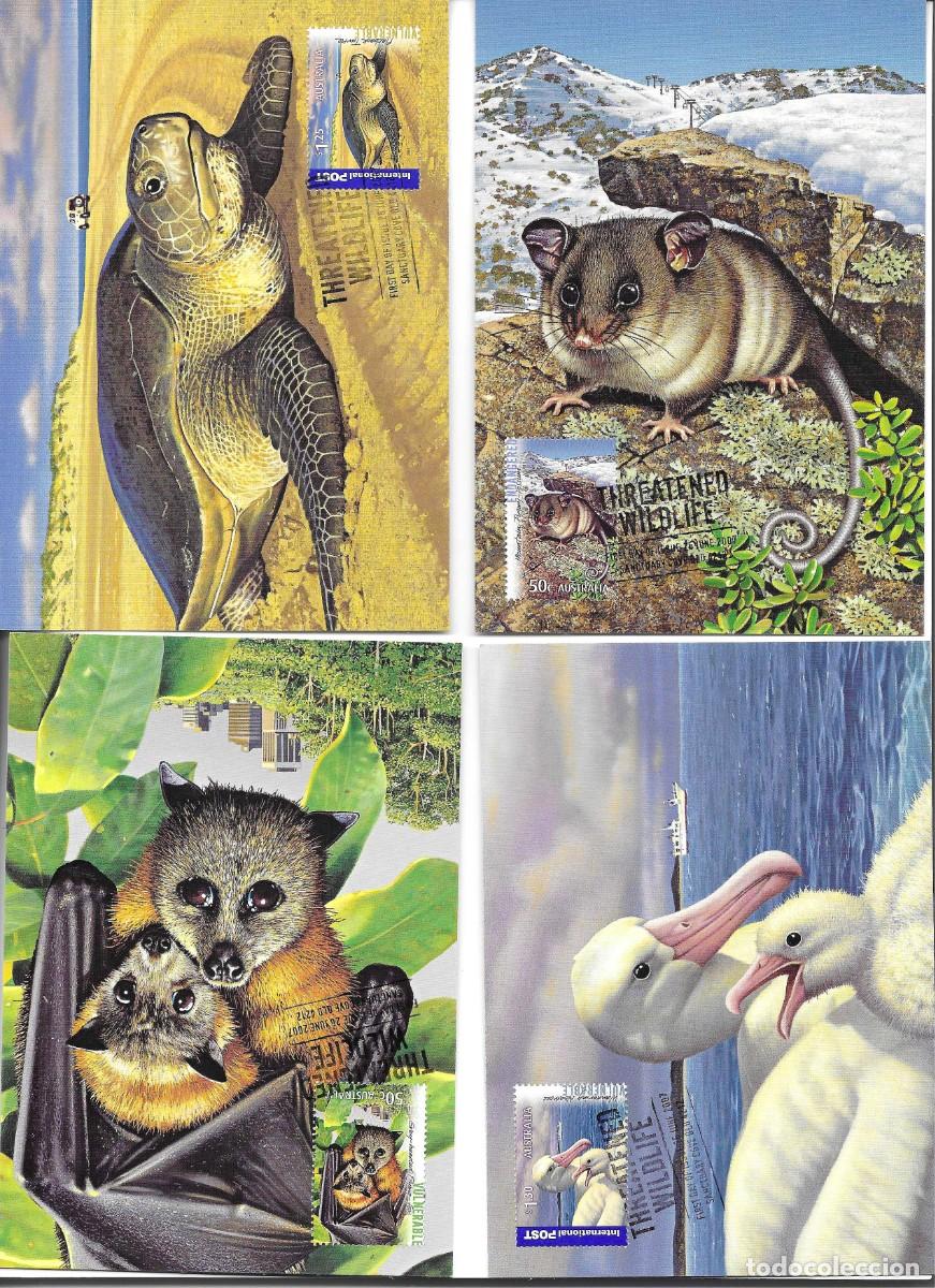 Sellos: &rdquo;Fauna amenazada&rdquo; Lote de 4 Tarjetas M&aacute;ximas Australianas, emitidas en en Junio 2007