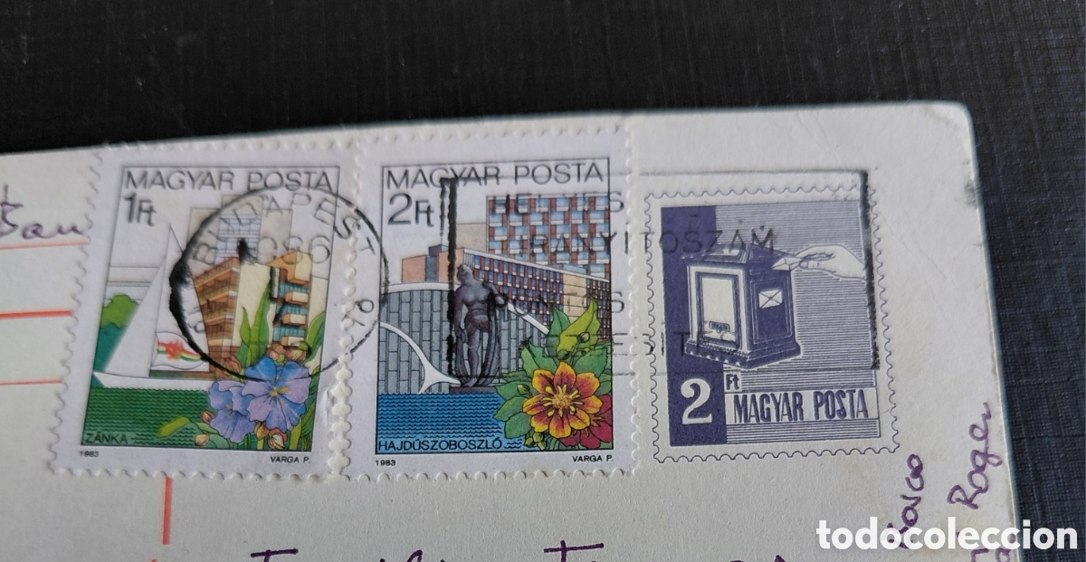 Sellos: Targeta postal Hungria 1986, con 3 sellos.Circulada - Foto 2