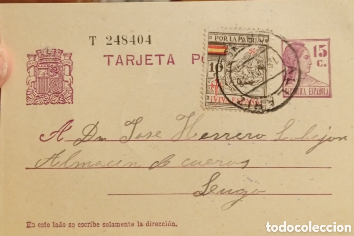 Sellos: Tarjeta postal circulada &eacute;poca guerra civil Espa&ntilde;ola