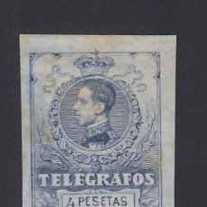Sellos: TELÉGRAFOS, 1912 EDIFIL Nº 53S (*), 4 PTS AZUL VIOLACEO, [SIN DENTAR.]