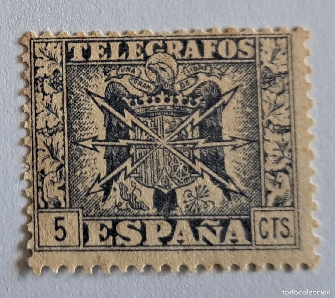 Sellos: sello de tel&eacute;grafos de Espa&ntilde;a, 5 c&eacute;ntimos. - Foto 1