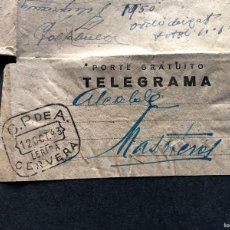 Sellos: CERVERA AÑO 1943 / TELEGRAMA / FRANQUEO TELEGRAFOS / LLEIDA