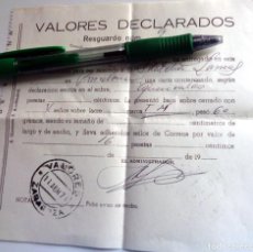 Sellos: IMPRESO RESGUARDO VALORES DECLARADOS CORREOS ESPAÑA. ZARAGOZA. ANTIGUO. 1970. SELLOS