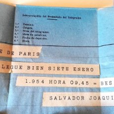 Sellos: ANTIGUO TELEGRAMA DE 1954, ENVIADO DE PARIS A TENERIFE