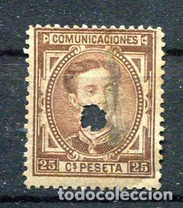 Briefmarken: Edifil 177 T. 25 cts Alfonso XII, a&ntilde;o 1876. Taladrado de tel&eacute;grafos.