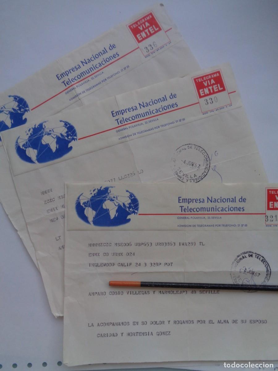 Sellos: LOTE 3 TELEGRAMAS EMP. NAL. TELECOMUNICACIONES CUBA Y ESTADOS UNIDOS A SEVILLA 1957. PESAME MUERTE.
