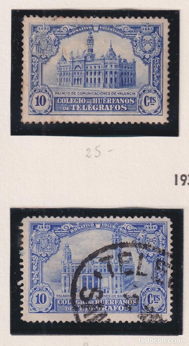 Sellos: HUERFANOS DE TELEGRAFOS - PALACIO DE COMUNICACIONES 1928 VALENCIA + 1935 BARCELONA