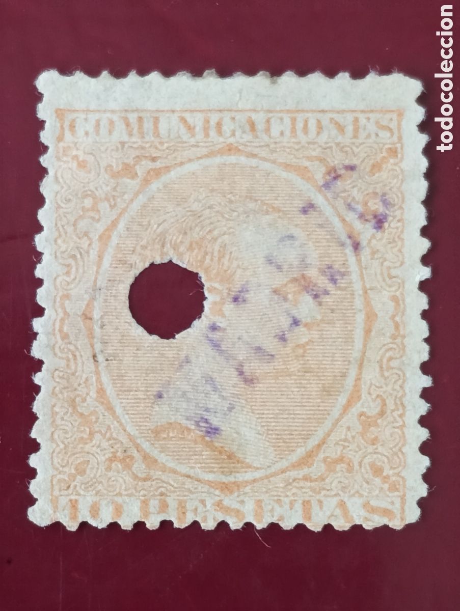 Briefmarken: SELLO ESPA&Ntilde;A USADO TEL&Eacute;GRAFOS 1889 ALFONSO XIII 10 PTS. EDIFIL 228AT. NARANJA P&Aacute;LIDO. FALSO