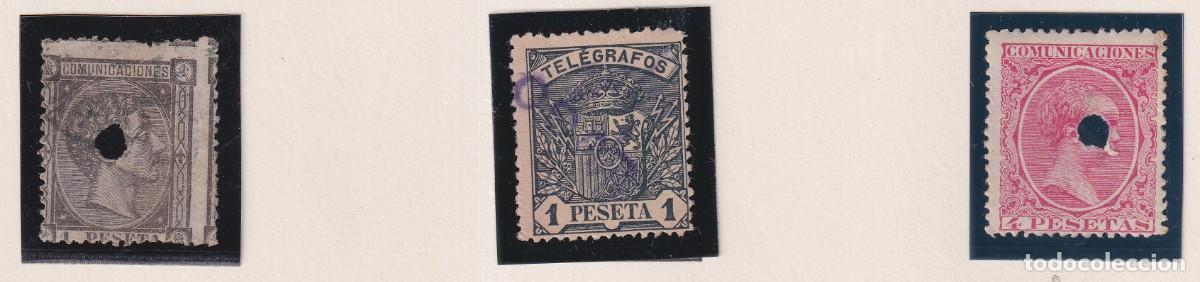 Timbres: LOTE DE 3 SELLOS - COMUNICACIONES Y TELEGRAFOS - 2 PERFORADOS - ALFONSO XII XIII - FOTOS ADICIONALES
