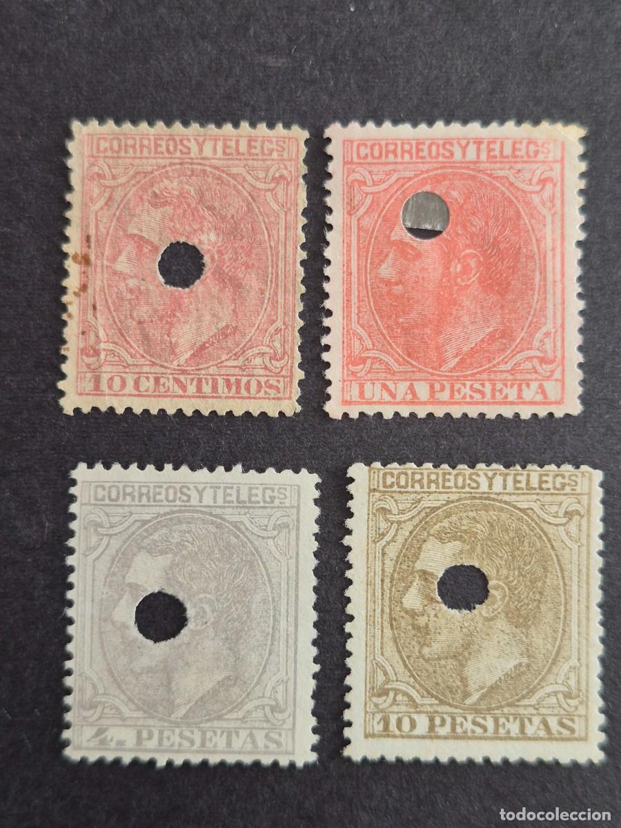 Francobolli: Espa&ntilde;a 1879 - Alfonso XII, 10 c., 1p. 4p. y 10p., tel&eacute;grafos (Edifil 202T, 207T, 208T y 209T)