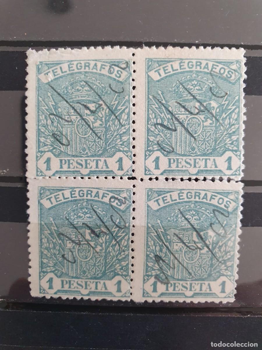 Sellos: TELEGRAFOS EDIFIL 60 USADOS BLOQUE DE 4 ESCUDO ESPA&Ntilde;A 1921