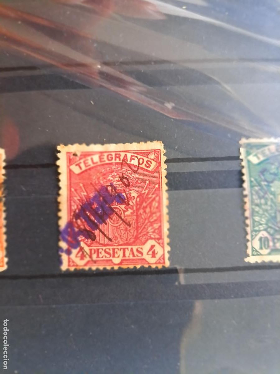 Sellos: 1901 4 PESETAS MATASELLO TEL&Eacute;GRAFOS EDIFIL N&Uacute;MERO 37 ESCUDO ESPA&Ntilde;A 1901