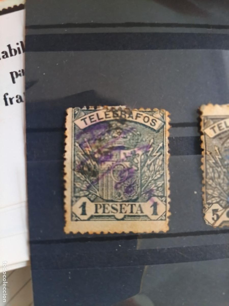 Sellos: ESPA&Ntilde;A. TEL&Eacute;GRAFOS . N&ordm; EDIFIL 36&ordm; USADO . 1 PESETA AZUL . A&Ntilde;O 1901. ESCUDO DE ESPA&Ntilde;A