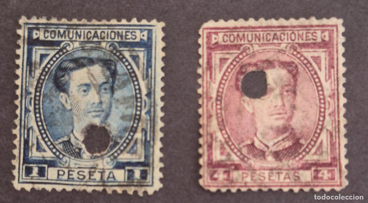 Sellos: Espa&ntilde;a 1876 - Alfonso XII, 1 y 4p. tel&eacute;grafos (Edifil 180T y 181T)