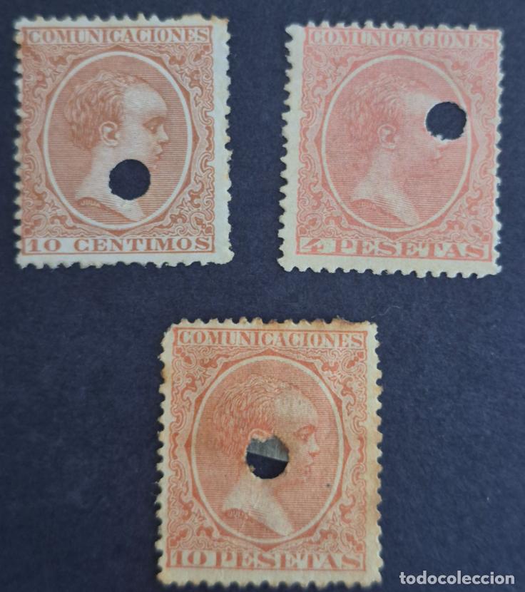 Sellos: Espa&ntilde;a 1889/99 - Alfonso XIII, tel&eacute;grafos, 10c., 4 y 10p. (Edifil 217T, 227T y 228T)