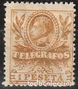 Timbres: Espa&ntilde;a Telegrafos edf n&ordm;44 Amarillo 1pta.Nuevo con charnela MH.Alfonso XIII.1905