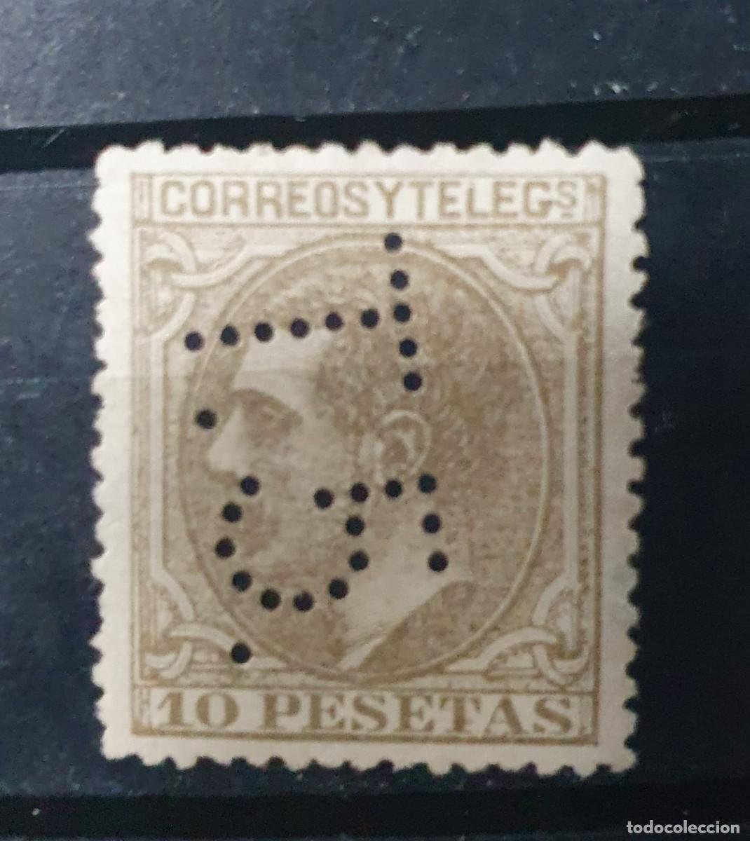Sellos: TELEGRAFOS EDIFIL 209 PERFORADO 10 PESETAS ALFONSO XII ESPA&Ntilde;A 1879
