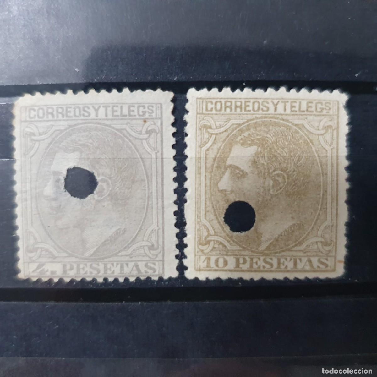 Sellos: TELEGRAFOS EDIFIL 208 T + 209 T ALFONSO XII ESPA&Ntilde;A 1879