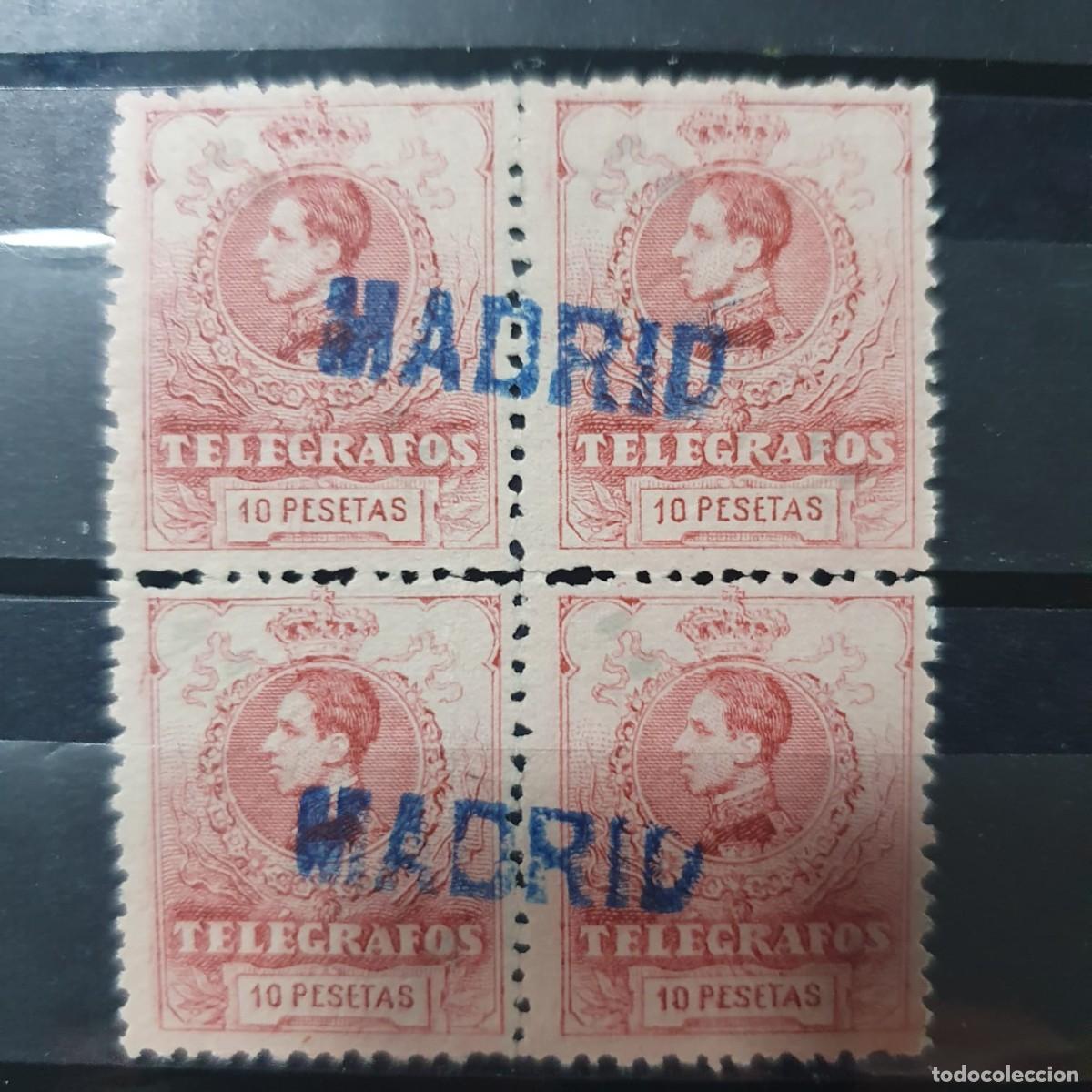 Sellos: TELEGRAFOS EDIFIL 54 BLOQUE 4 ALFONSO XIII ESPA&Ntilde;A 1912