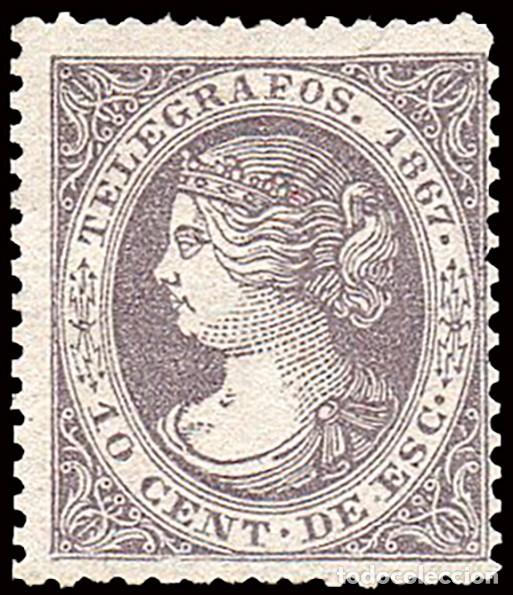 Sellos: Espa&ntilde;a - Tel&eacute;grafos - Edi (*) 17 - 1867 - Isabel II - 10 cts. de escudo