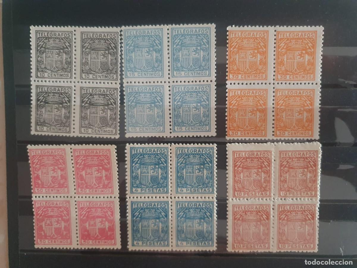 Sellos: TELEGRAFOS EDIFIL 69 ** + 70** + 71** + 72 ** + 74** +75 ** BLOQUES DE 4 ESCUDO ESPA&Ntilde;A 1932