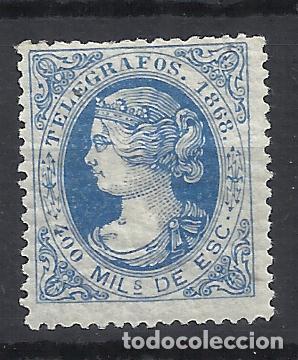 Sellos: isabel II TELEGRAFOS 1868 EDIFIL 22 NUEVO* VALOR 2022 CATALOGO 148.- EUROS