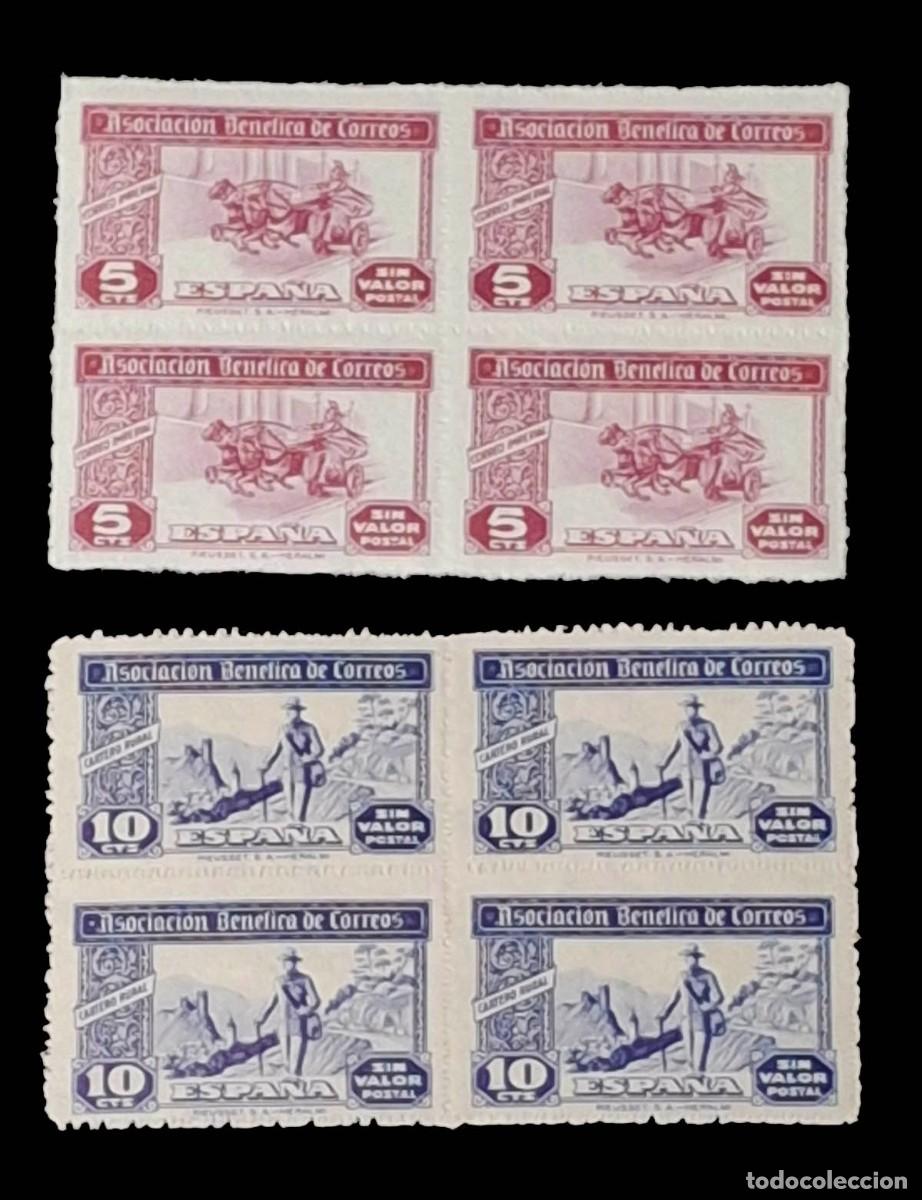 Sellos: 2 bloques de 4 de vi&ntilde;etas ben&eacute;ficas Colegio de Hu&eacute;rfanos de Tel&eacute;grafos de 1944 MNH**