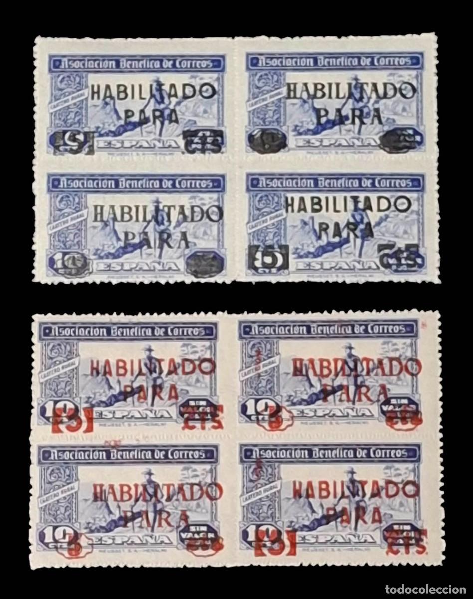 Sellos: 2 bloques de 4 de vi&ntilde;etas ben&eacute;ficas Colegio de Hu&eacute;rfanos de Tel&eacute;grafos de habilitados 1946 MNH**
