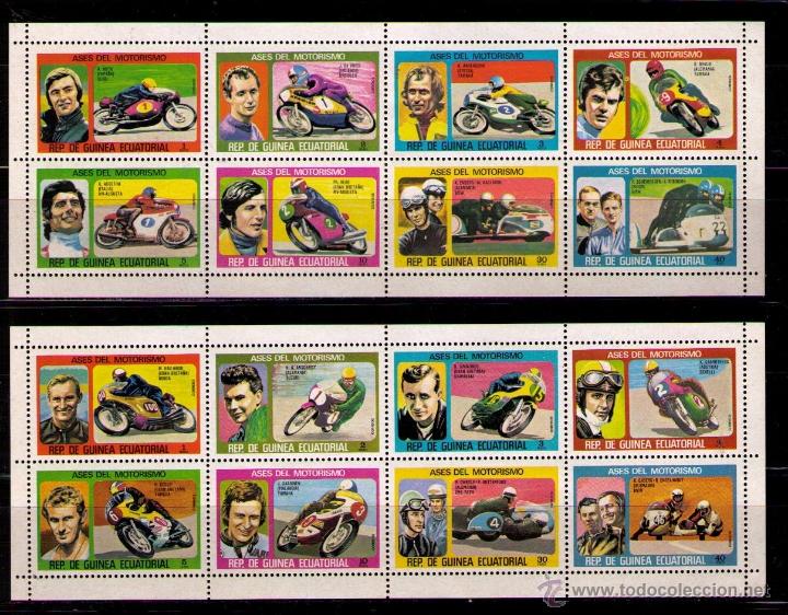 Sellos: GUINEA ECUATORIAL - MOTOCICLISMO - 2 BLOCKS DE 8 SELLOS CADA UNA