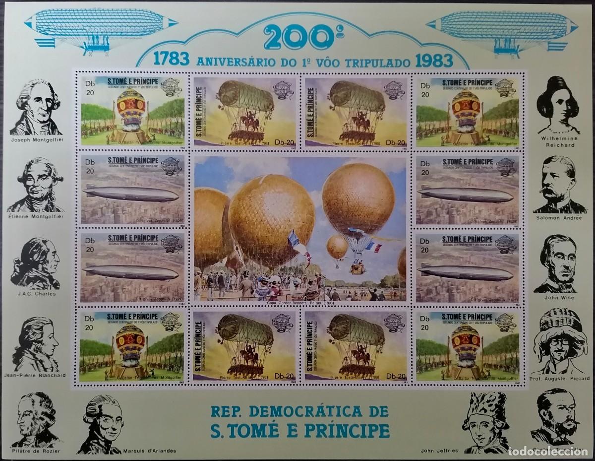 Sellos: SANTO TOM&Eacute; 1983 - HB BICENTENARIO / GLOBOS . - Foto 1