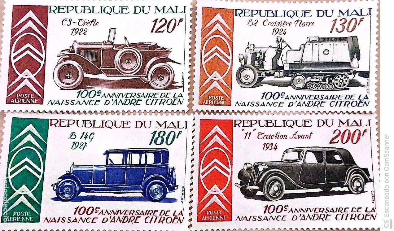 Sellos: Mali. A 328/31 Aniversario del nacimiento de Andre Citro&euml;n: Autom&oacute;viles. 1978. Sellos nuevos y numer