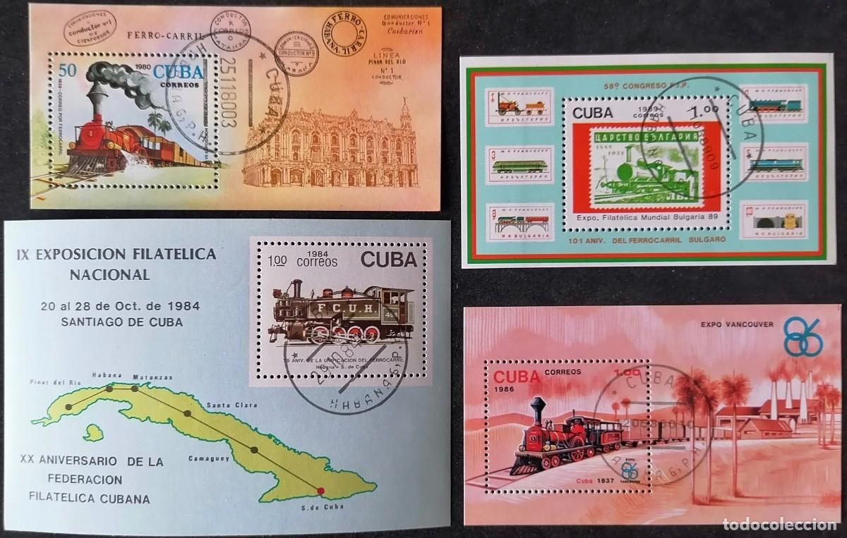 Sellos: CUBA - 4 HB TRENES .