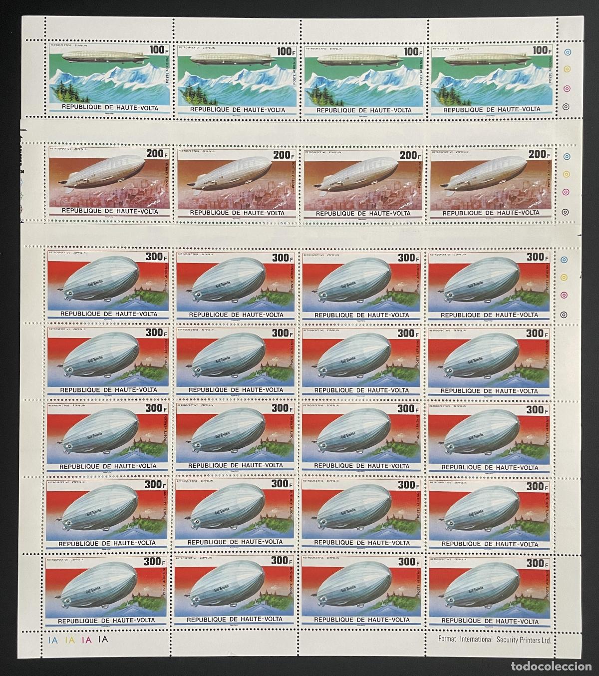 Sellos: Alto Volta 1976 YT PA 205-207 bloque Zeppelin dirigible aviaci&oacute;n
