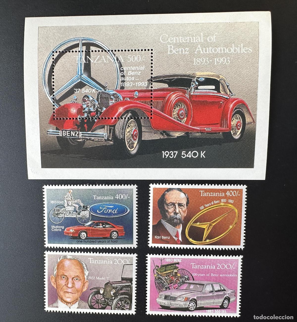 Selos: Tanzania 1994 Mi. 1753 - 1756 Bl. 247 Autom&oacute;vil Mercedes Benz Ford Centenary