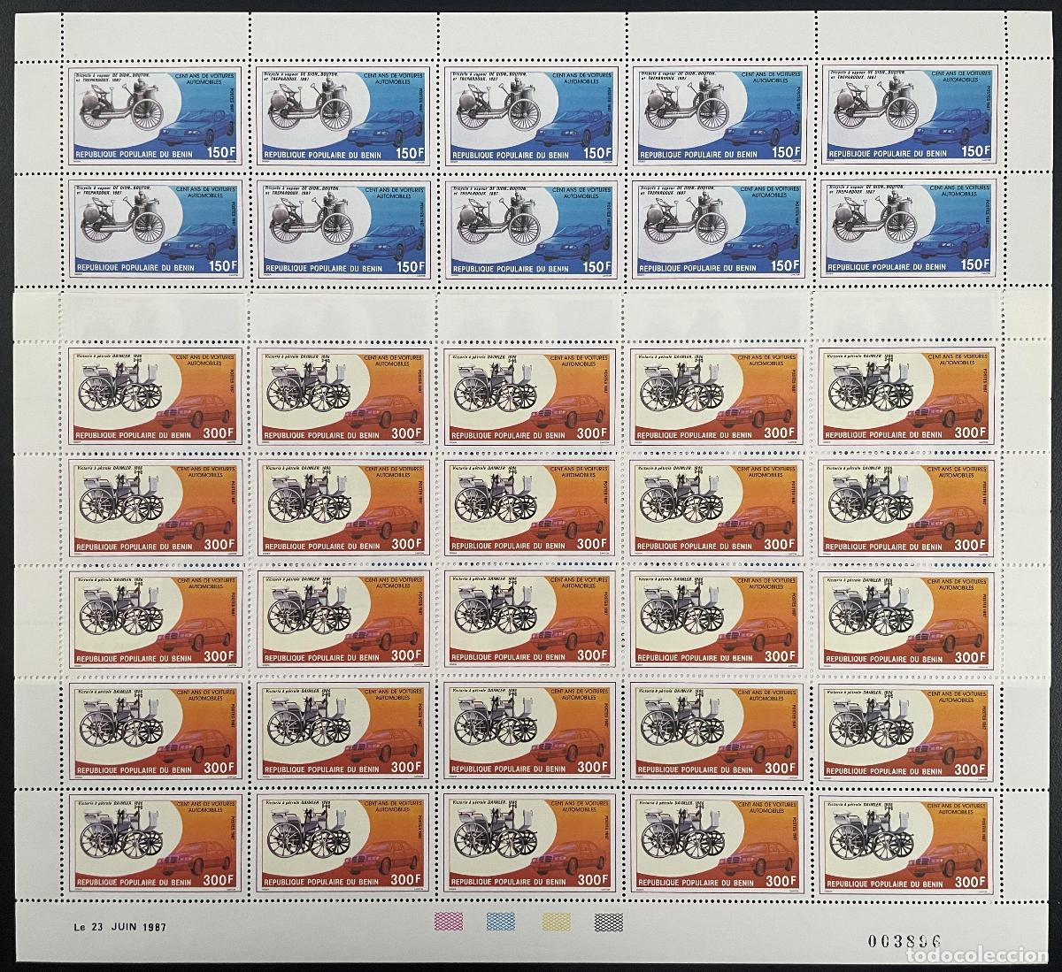 Briefmarken: Benin 1987 YT 650 651 placa Autom&oacute;vil centenario Coches antiguos Daimler