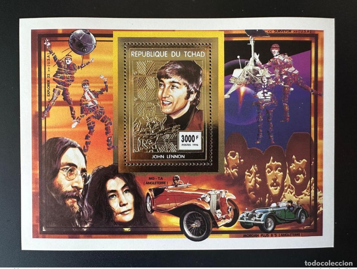 Sellos: Chad 1996 Mi. Bl. 249 Un Space de John Lennon Gold o el Car los Beatles