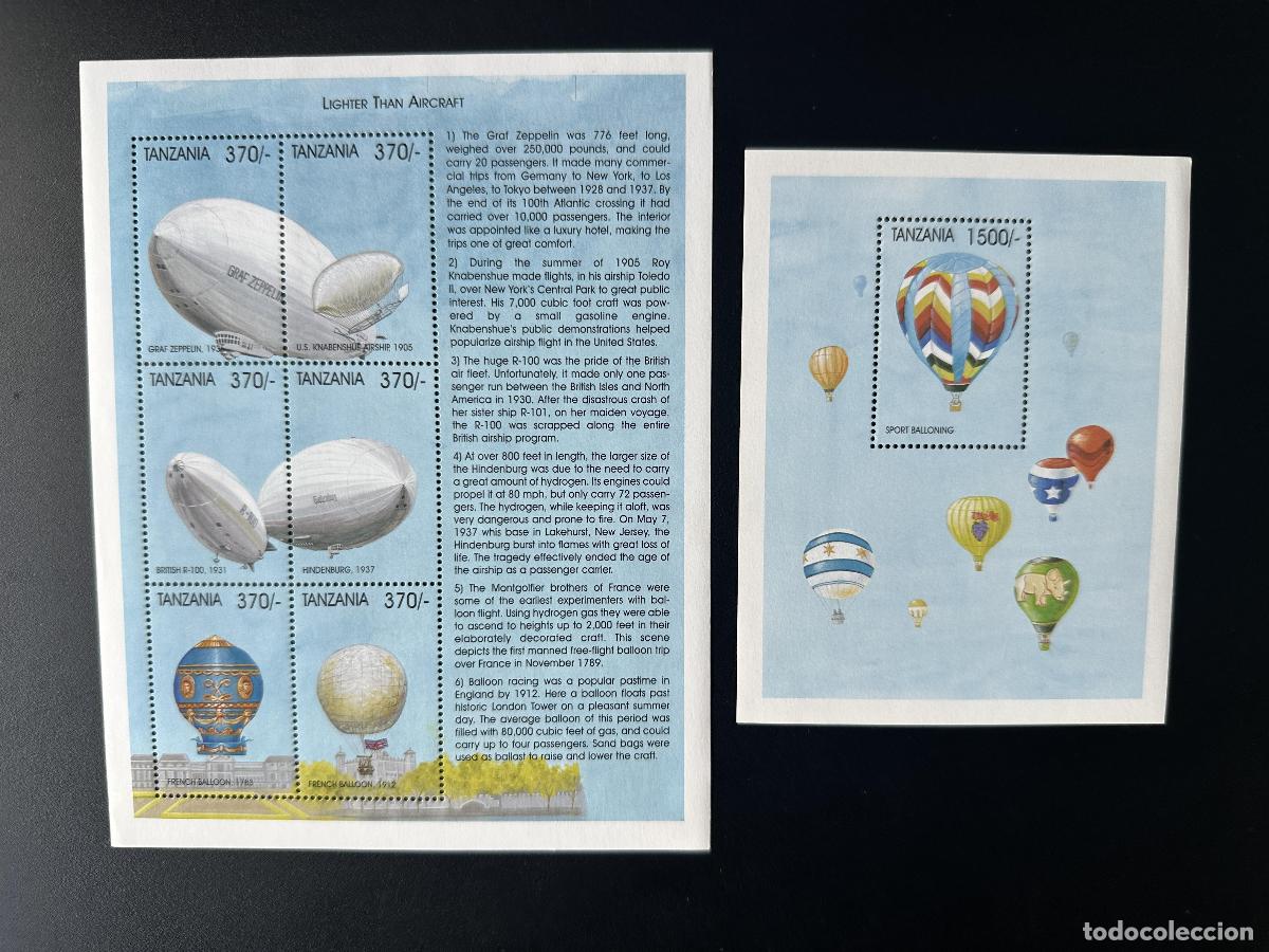 Sellos: Tanzania 1999 Mi. 3215 - 3220 Bl. 433 dirigibles zepelines globos aerost&aacute;ticos