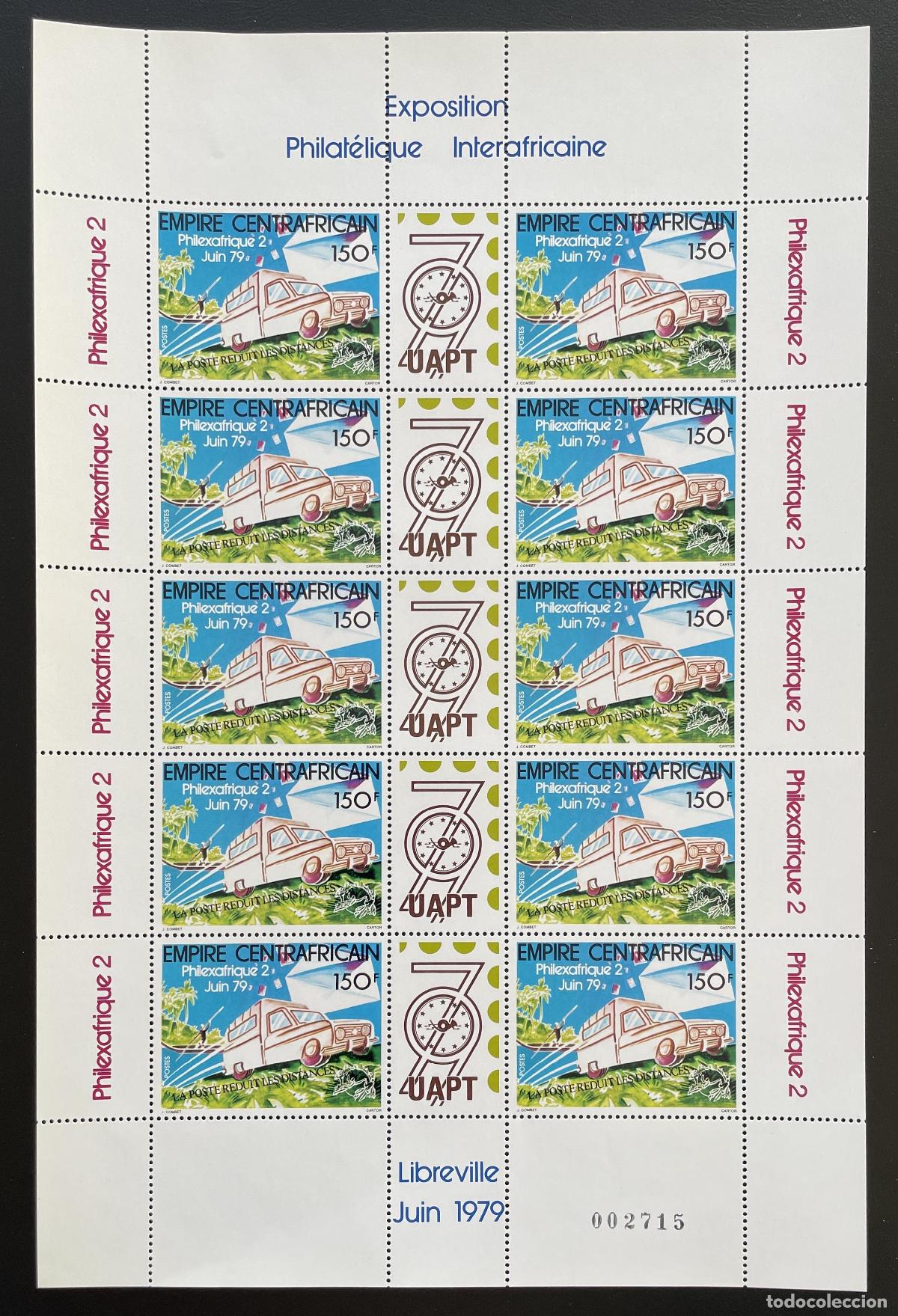 Sellos: Centroafricano 1979 YT 388A tabl&oacute;n Philexafrica cami&oacute;n barco de transporte